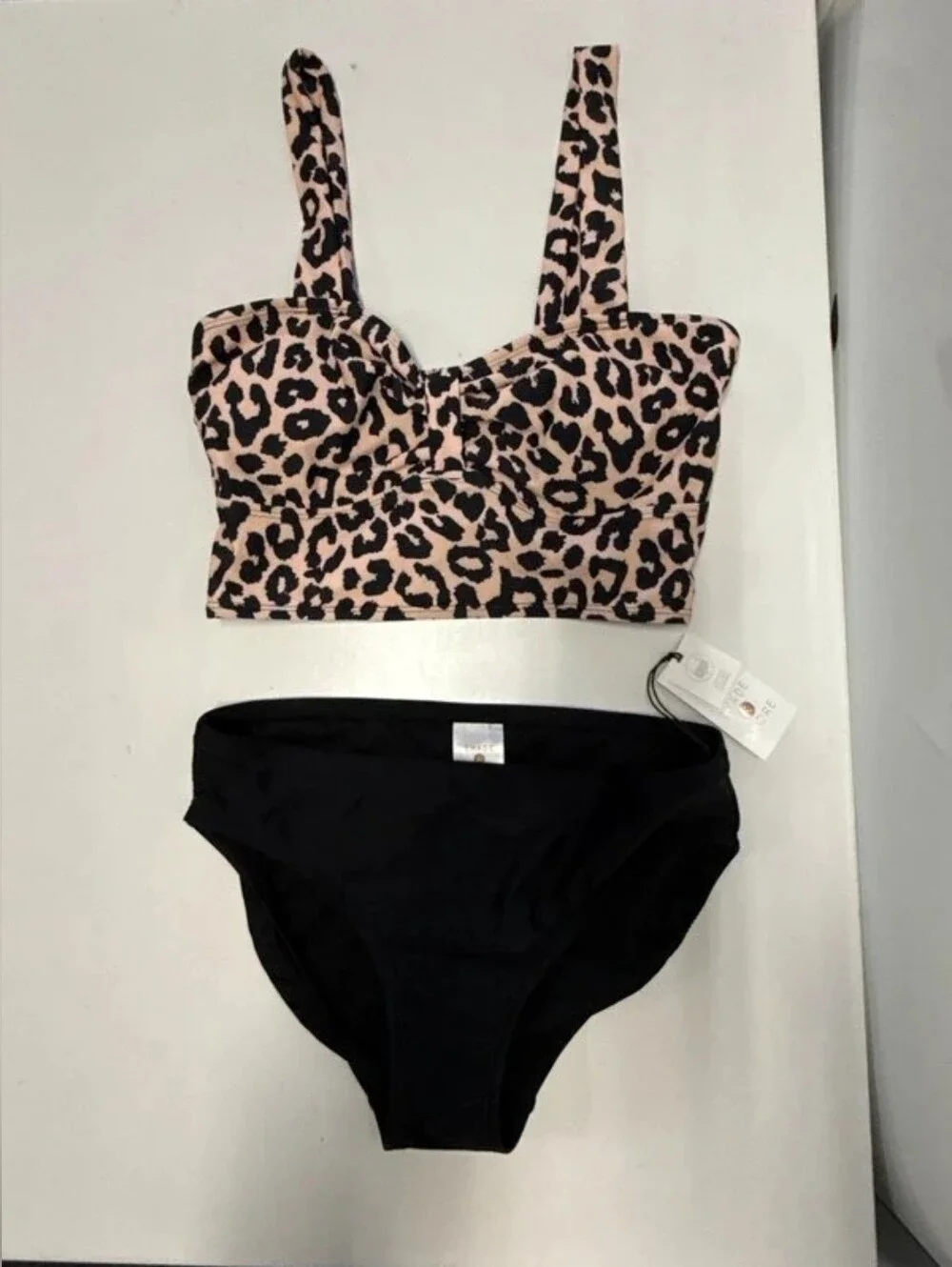 Shade & Shore Teal Crochet Halter Bikini Top with Black Bottoms